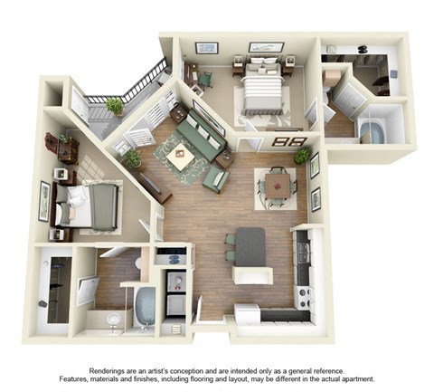 B3 Floor Plan at Villas at Katy Trail Apartments, Dallas
